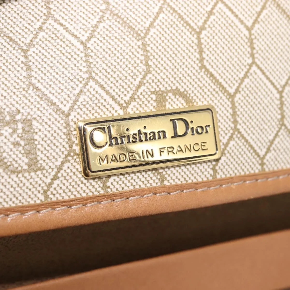 Christian Dior Vintage Honeycomb chain Canvas, Beige, Canvas, Shoulder Bag