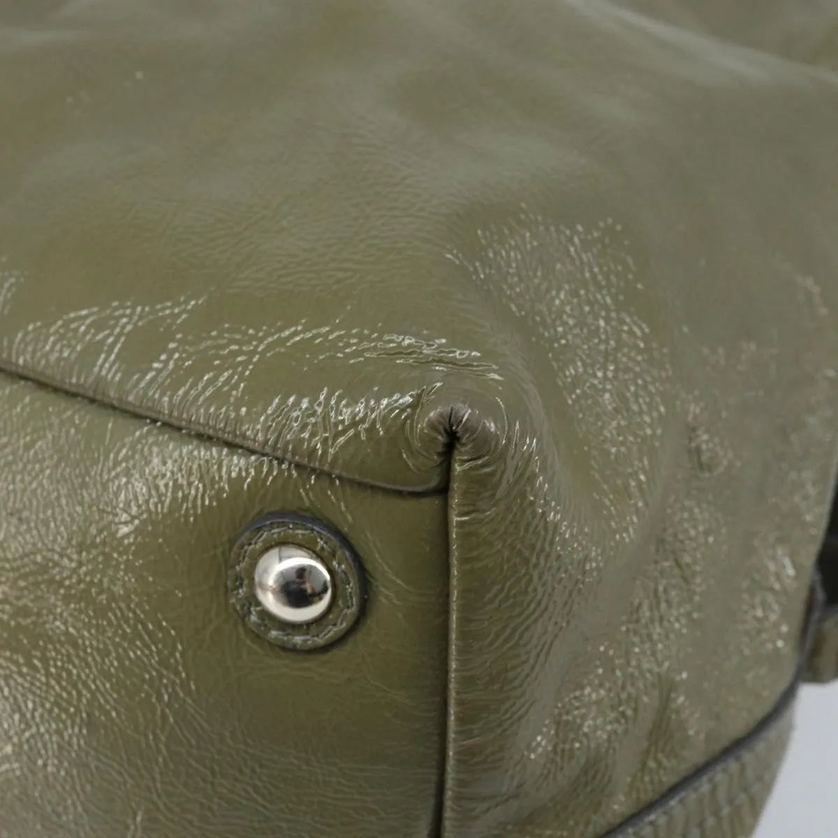Saint Laurent Easy Y Satchel Patent, Khaki, Patent Leather, Handbag