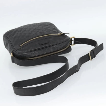 Gucci Front Zip Messenger Guccissima Leather, Black, Leather, Shoulder Bag