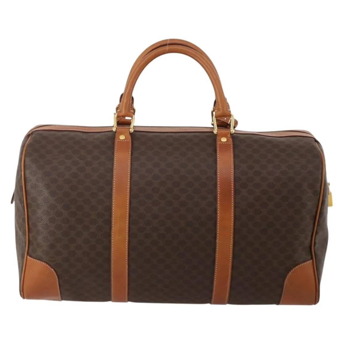 Celine Vintage Macadam Boston Canvas and Leather, Brown, PVC, Handbag