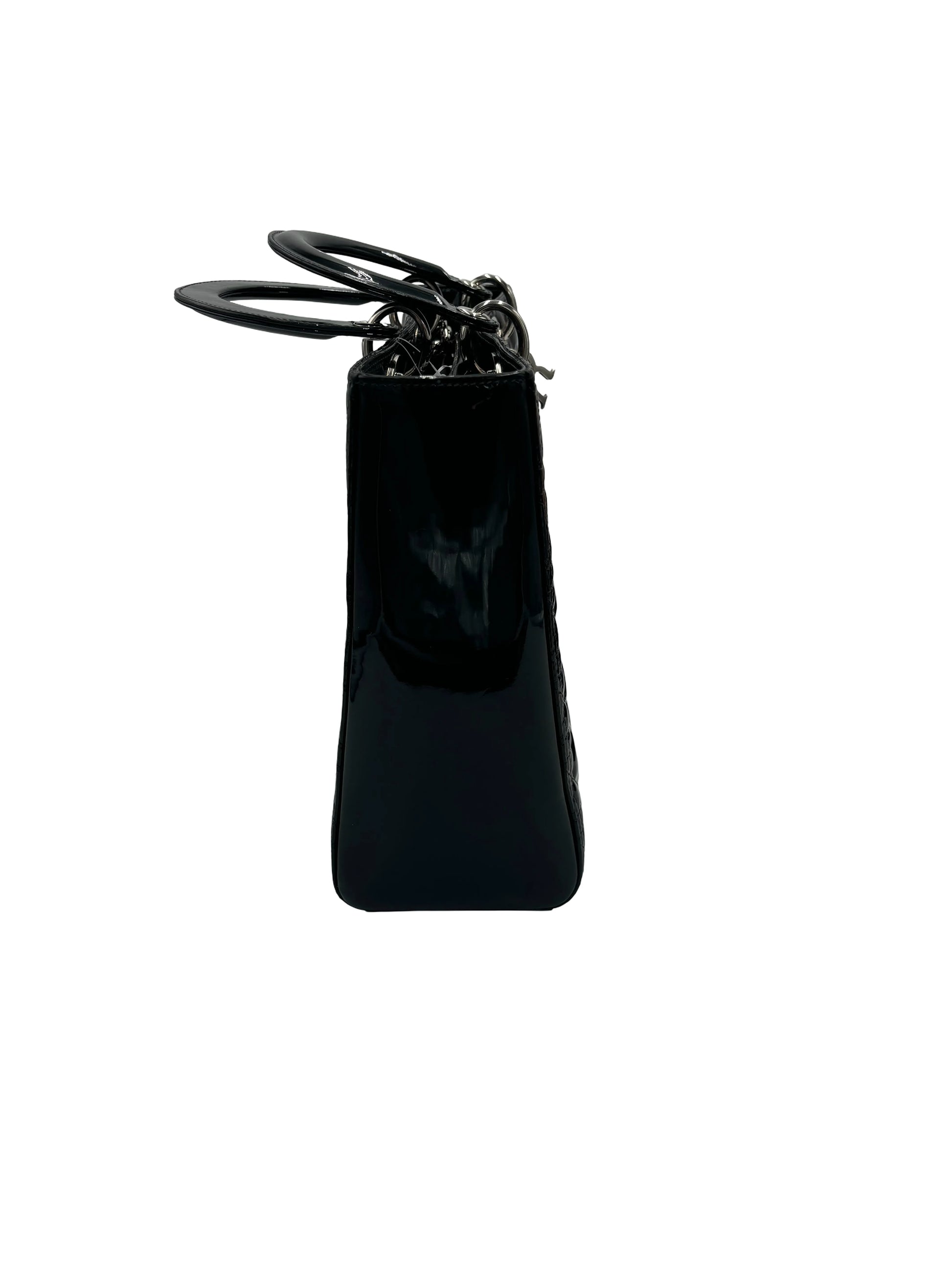 Christian Dior Lady Dior Patent, Black, Patent Leather, Handbag