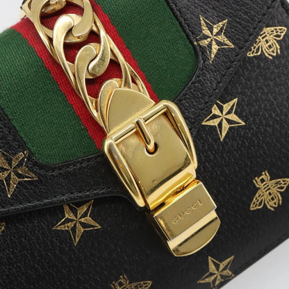Gucci Sylvie Top Handle Printed Leather, Black, Leather, Handbag