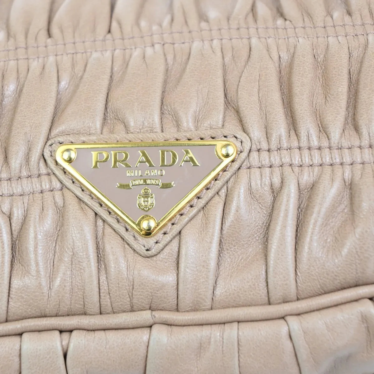 Prada Turnlock Nappa Gaufre, Beige, Leather, Shoulder Bag