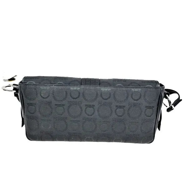 Salvatore Ferragamo Gancini Canvas, Black, Canvas, Shoulder Bag