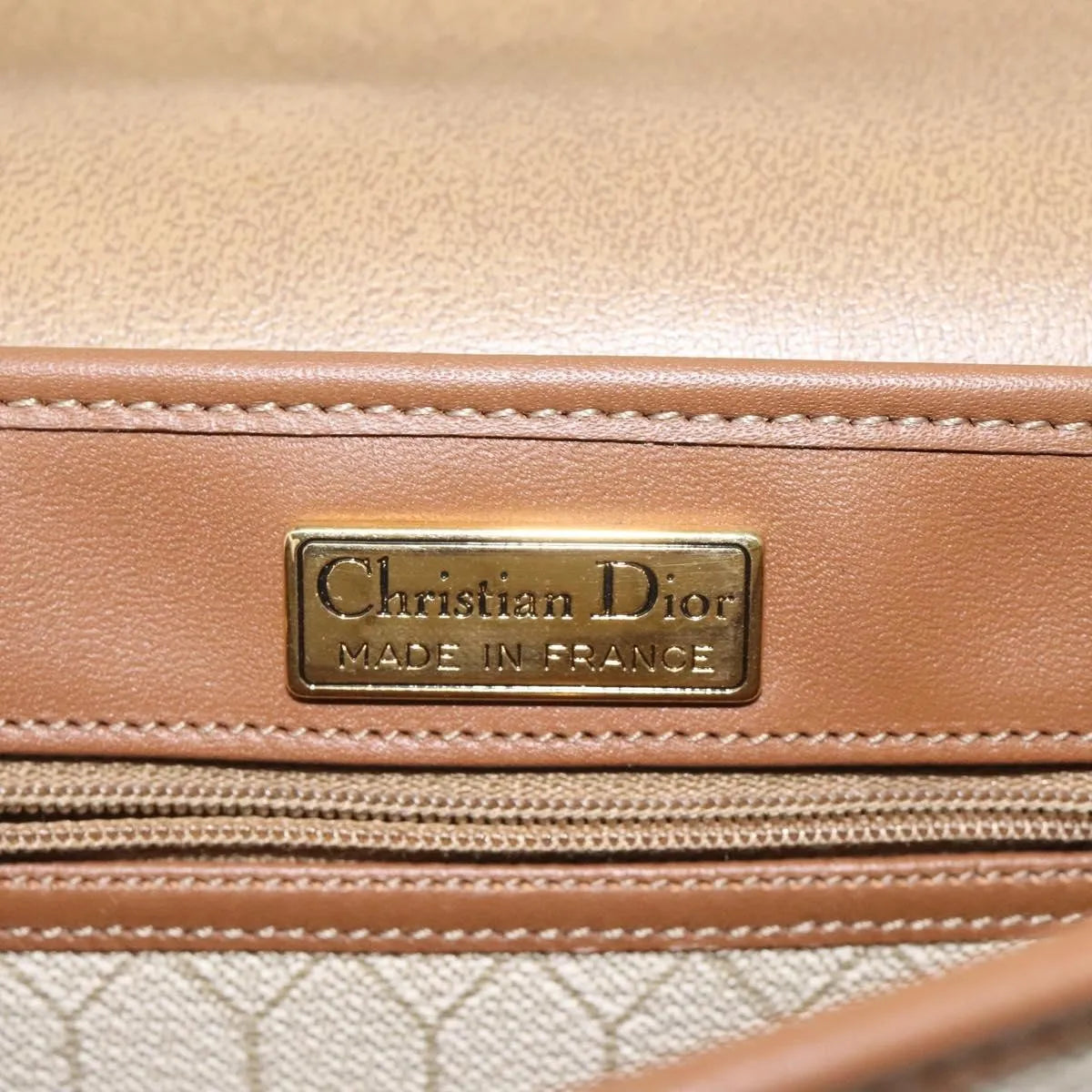 Christian Dior Vintage Honeycomb Flap Canvas and Leather, Beige, PVC, Shoulder Bag