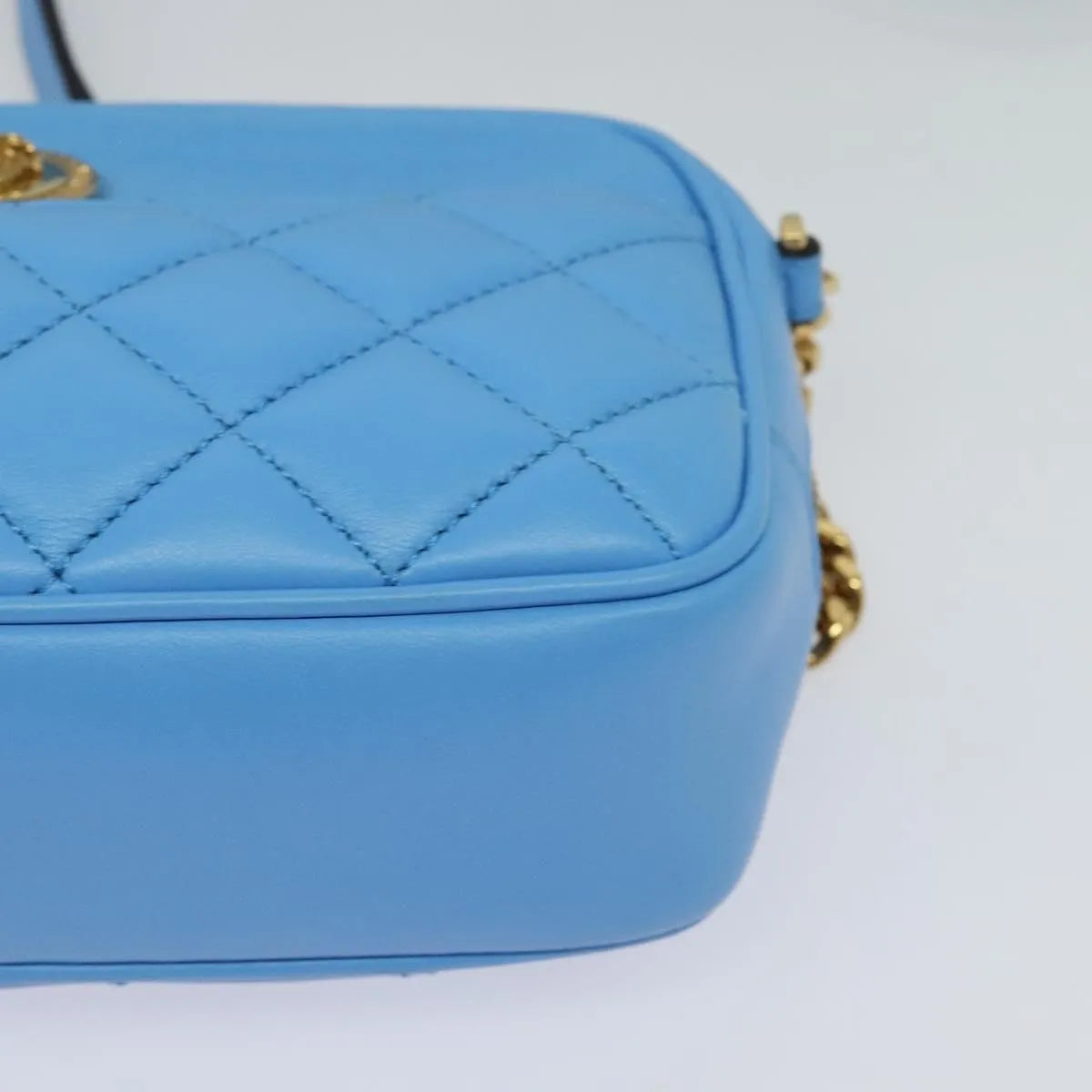 Versace Medusa Icon Front Slip Pocket Camera Quilted Leather, Blue, Leather, Shoulder Bag