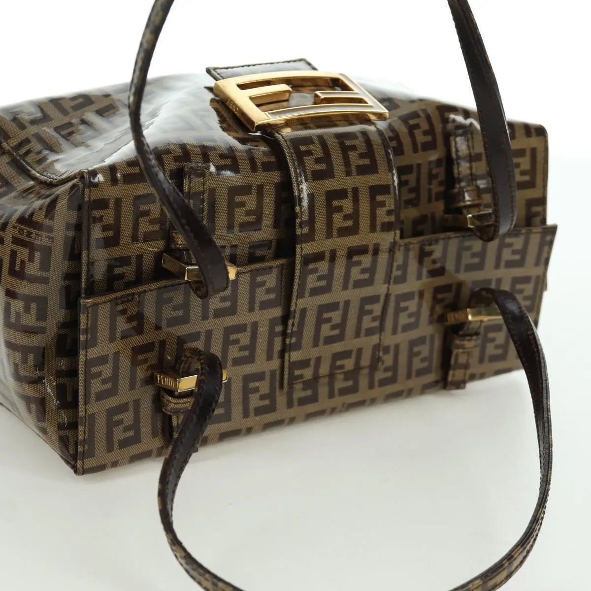 Fendi Mamma Baguette Zucca patent leather, Brown, Canvas, Shoulder Bag