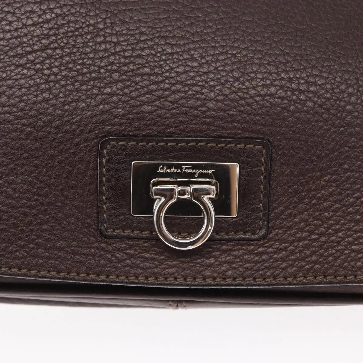 Salvatore Ferragamo Gancini Leather, Brown, Leather, Shoulder Bag