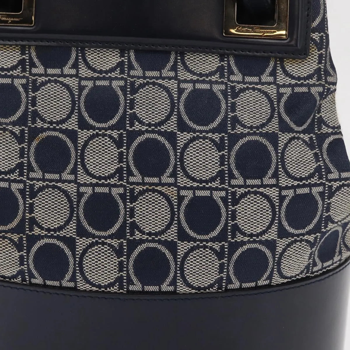 Salvatore Ferragamo Gancini Canvas and leather, Navy, Canvas, Shoulder Bag