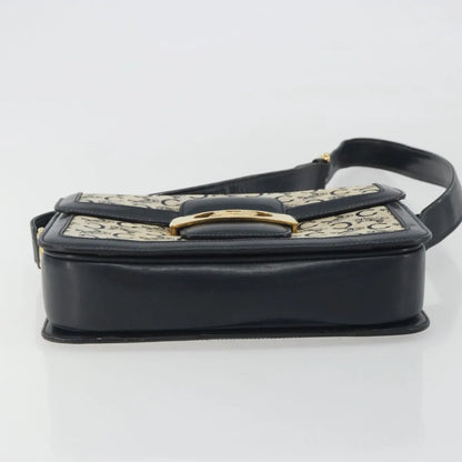 Celine Vintage Horse Carriage C Macadam Canvas and Leather, Navy, Canvas, Shoulder Bag