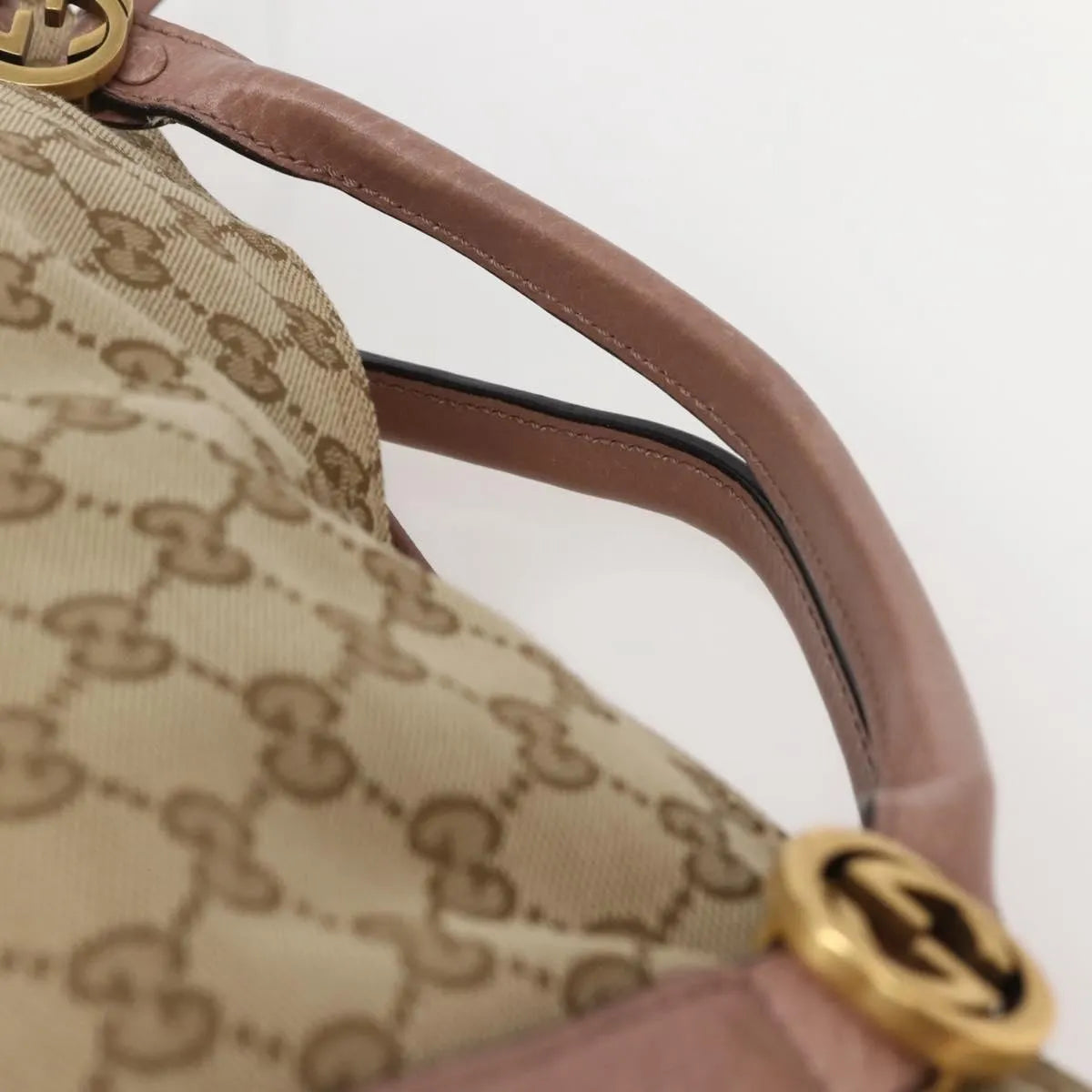 Gucci Vintage Interlocking G Canvas and Leather, Beige, Canvas, Handbag