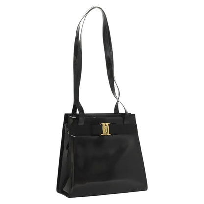 Salvatore Ferragamo Vala Patent Leather, Black, Patent Leather, Shoulder Bag