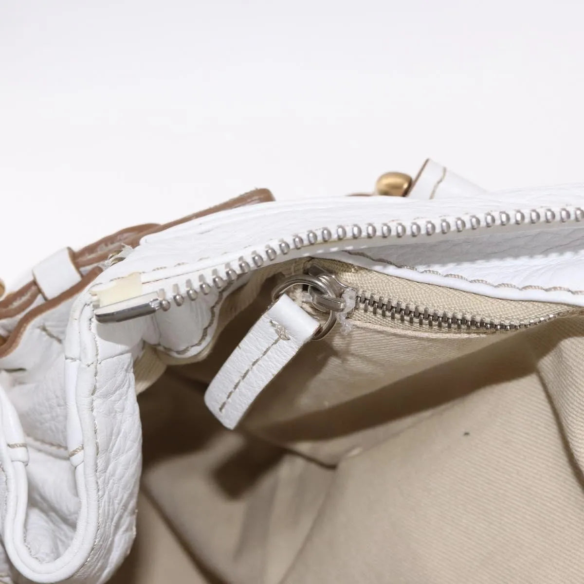 Chloe Paddington Lock Leather, White, Leather, Handbag