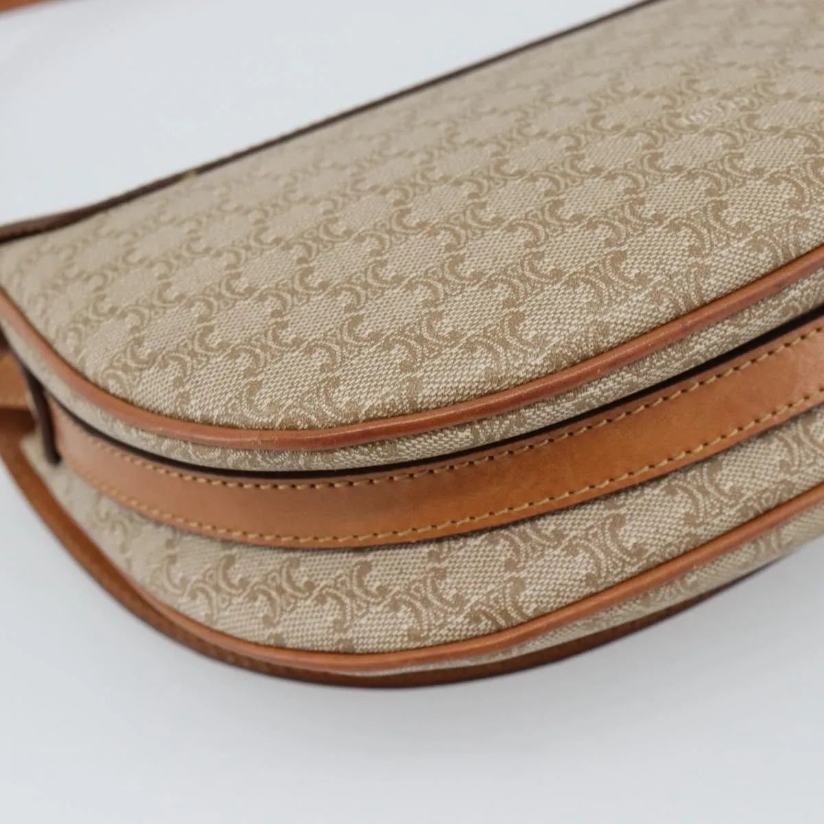 Celine Vintage Macadam Canvas and Leather, Beige, Canvas, Shoulder Bag