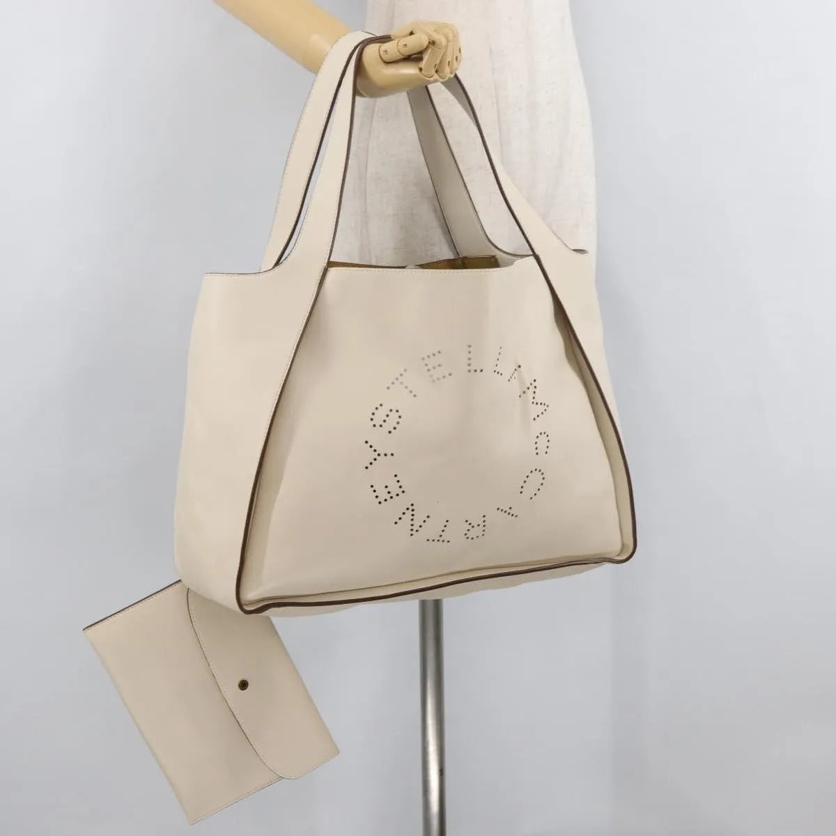Stella McCartney Alter Tote Perforated Faux Leather, White, Synthetic, Tote Bag