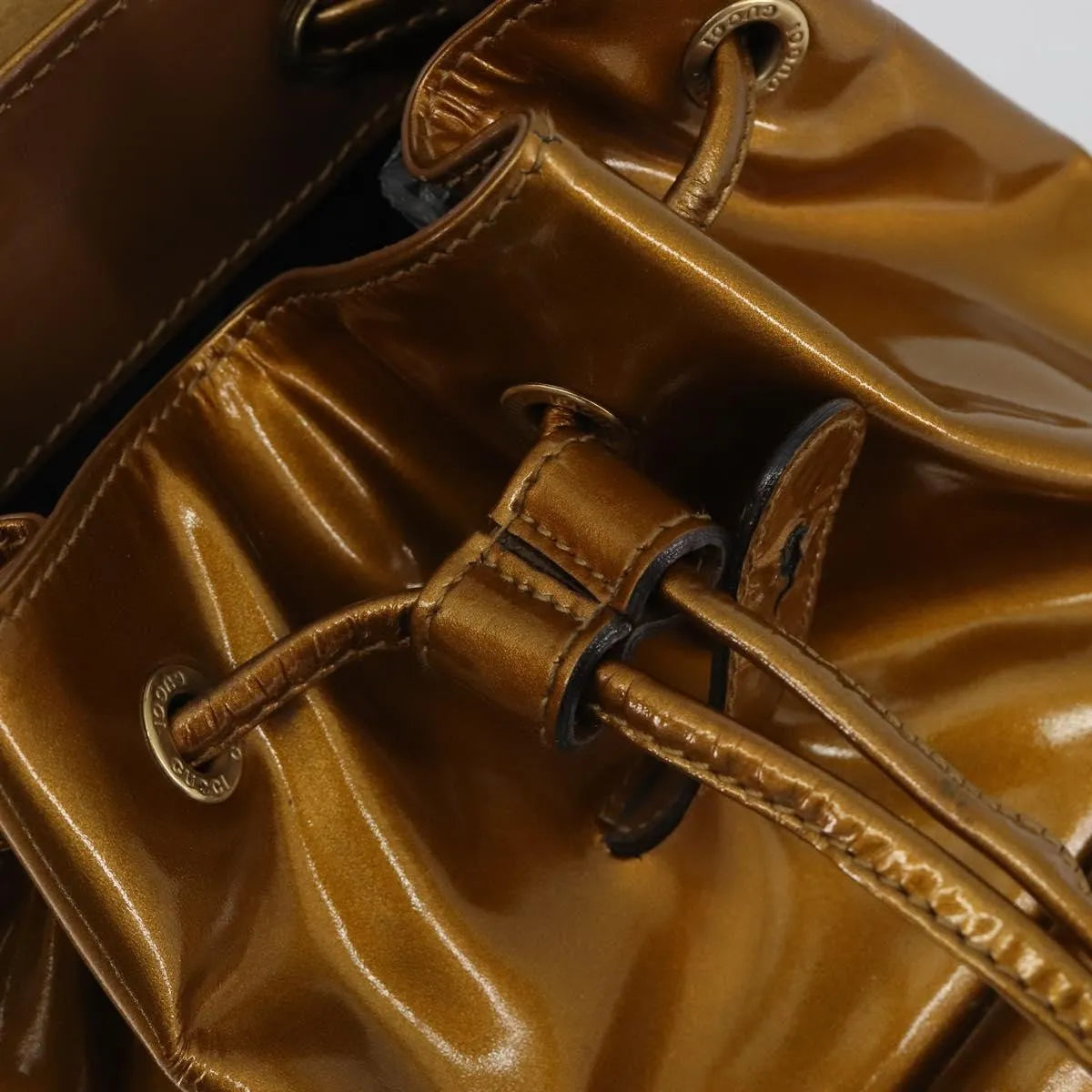 Gucci Vintage Bamboo Patent, Gold, Patent Leather, Backpack