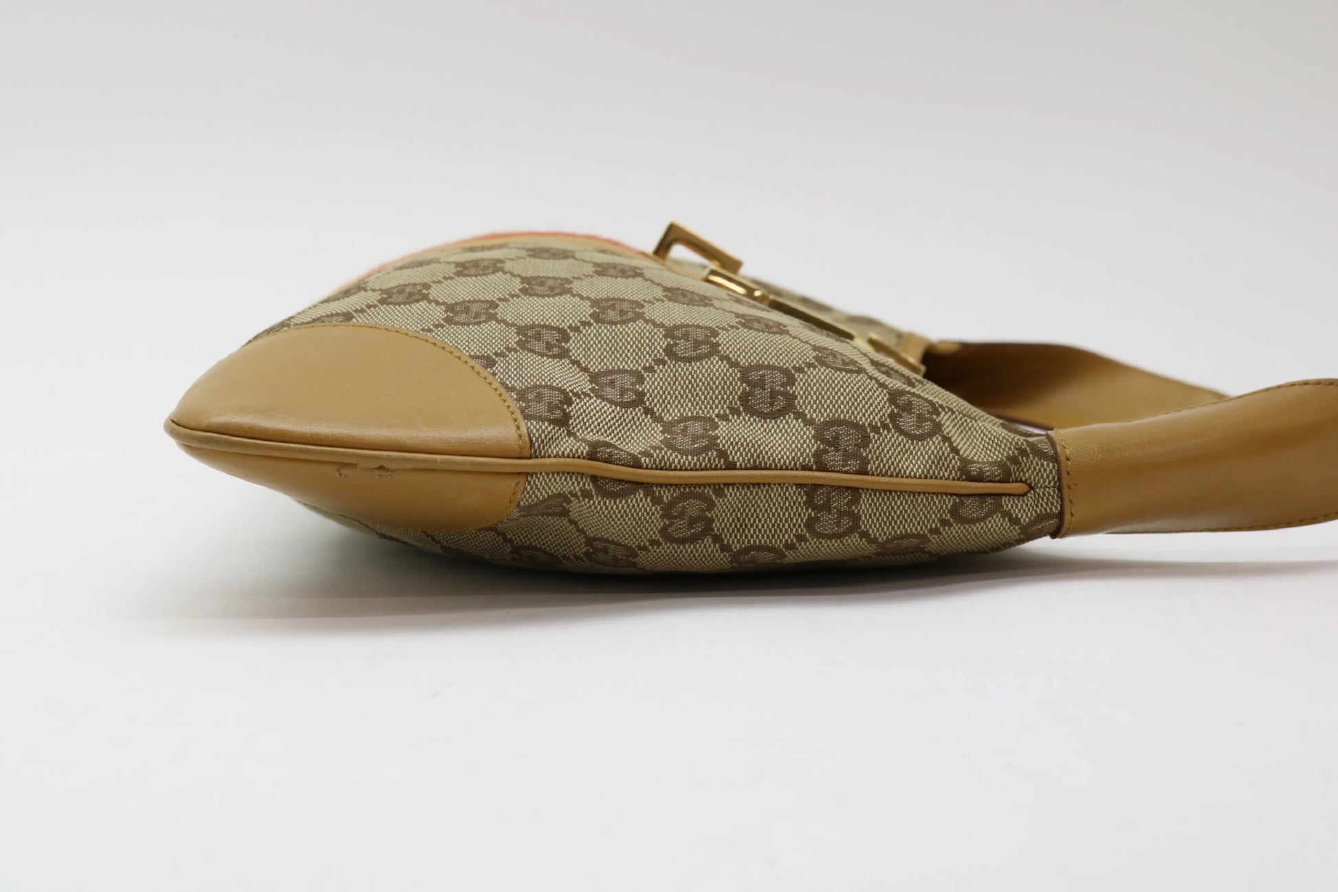 Gucci Vintage Jackie Shoulder Canvas and Leather, Beige, Canvas, Handbag
