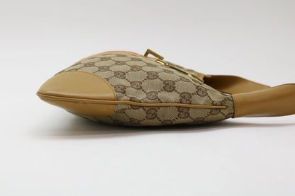 Gucci Vintage Jackie Shoulder Canvas and Leather, Beige, Canvas, Handbag