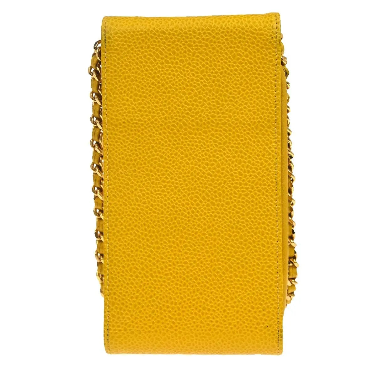 Chanel Vintage CC Phone Holder Caviar, Yellow, Leather, Clutch