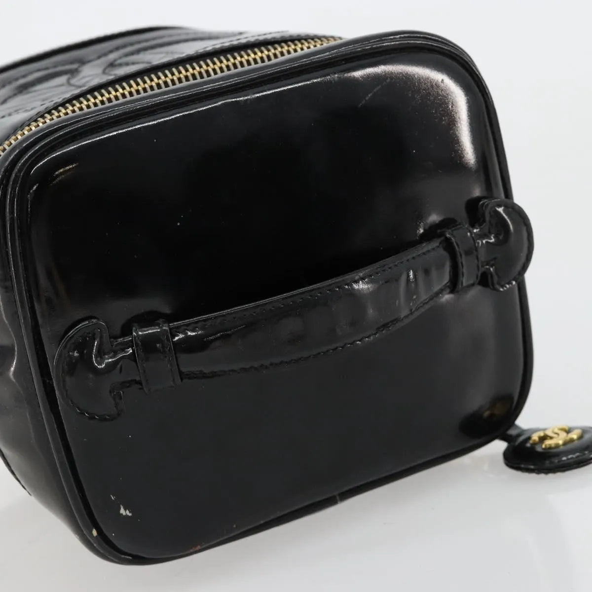 Chanel Vintage Timeless Cosmetic Case Patent, Black, Patent Leather, Handbag