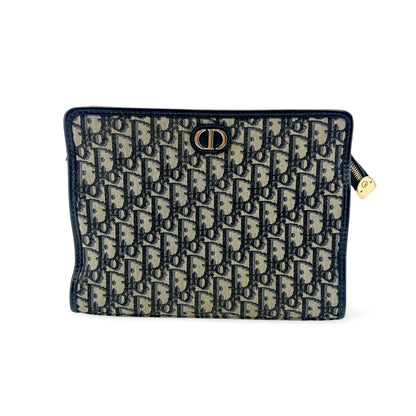 Christian Dior 30 Montaigne Zip Oblique Canvas, Navy, Canvas, Handbag