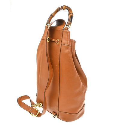 Gucci Vintage Bamboo Sling Leather, Brown, Leather, Backpack