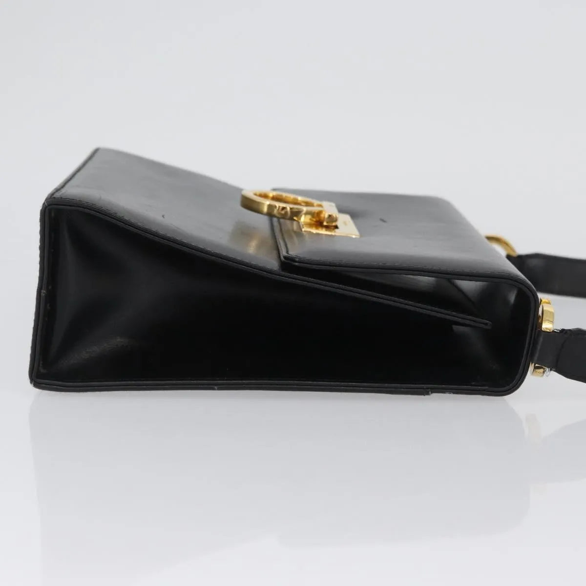Salvatore Ferragamo Gancini Flap Leather, Black, Leather, Shoulder Bag