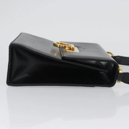 Salvatore Ferragamo Gancini Flap Leather, Black, Leather, Shoulder Bag