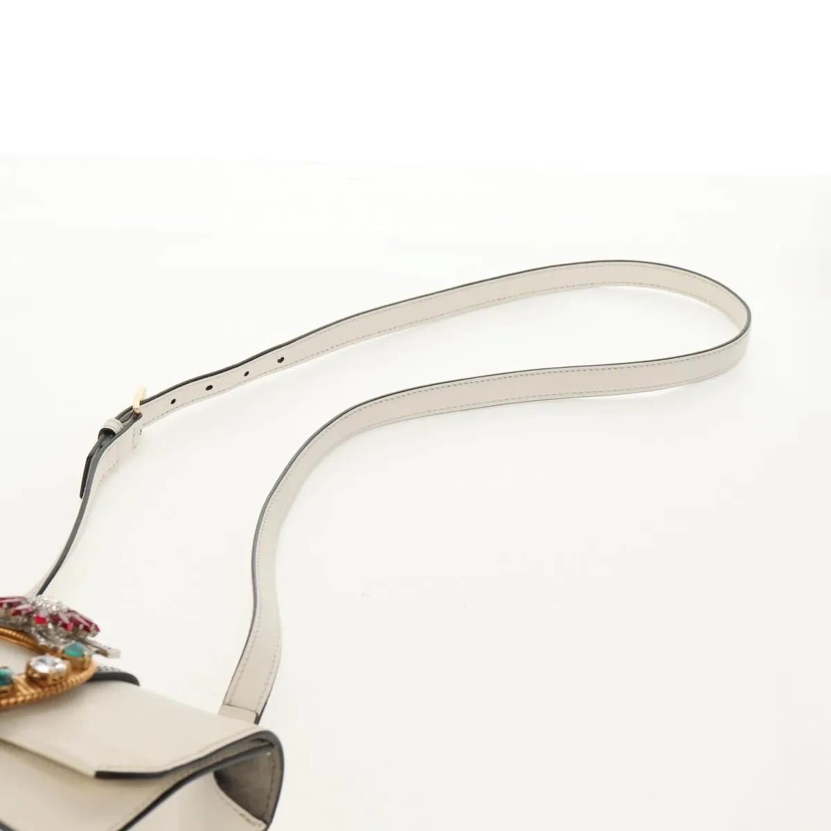 Miu Miu Madras Crystal Buckle Leather, White, Leather, Shoulder Bag