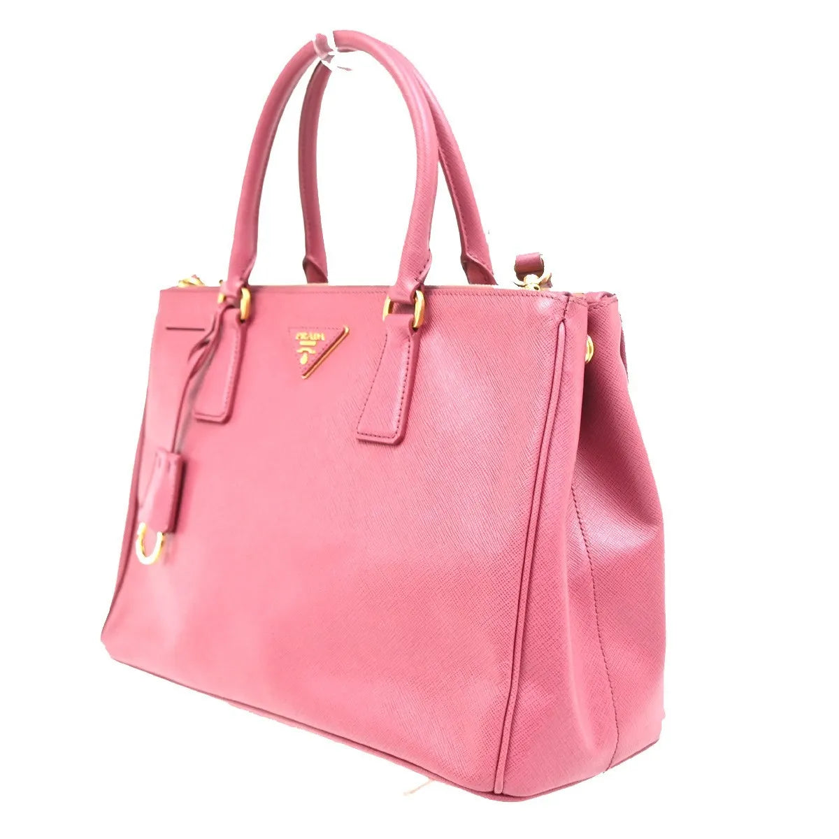Prada Double Zip Lux Convertible Tote Saffiano Leather, Pink, Leather, Tote Bag