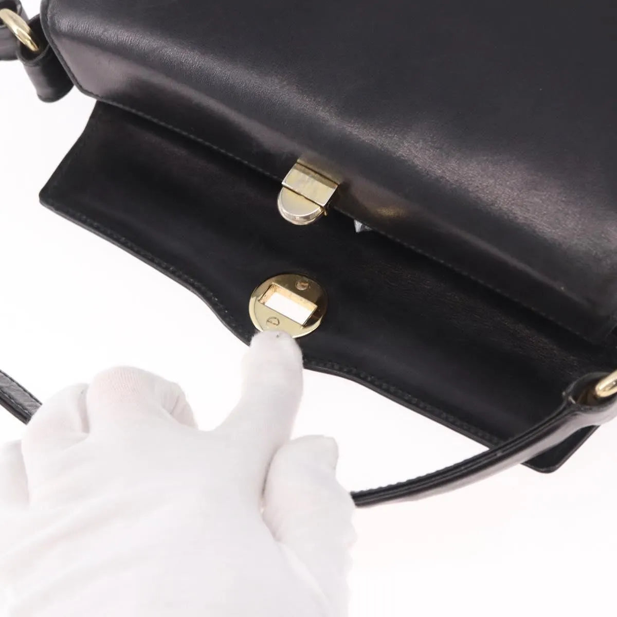 Gucci Vintage Convertible Bamboo Box Leather, Black, Leather, Handbag