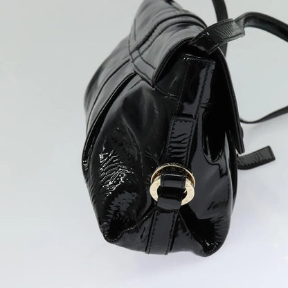 Bvlgari Chandra Flap Enamel, Black, Patent Leather, Shoulder Bag