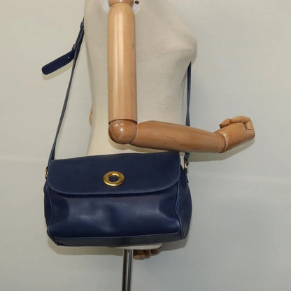 Celine Circle Logo Leather, Navy, Leather, Shoulder Bag
