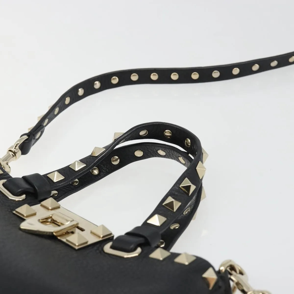 Valentino Garavani Rockstud Leather, Black, Leather, Handbag
