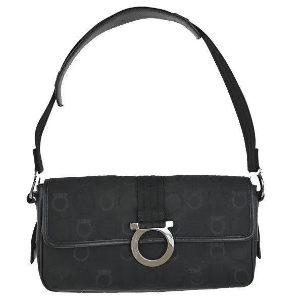 Salvatore Ferragamo Gancini Canvas, Black, Canvas, Shoulder Bag