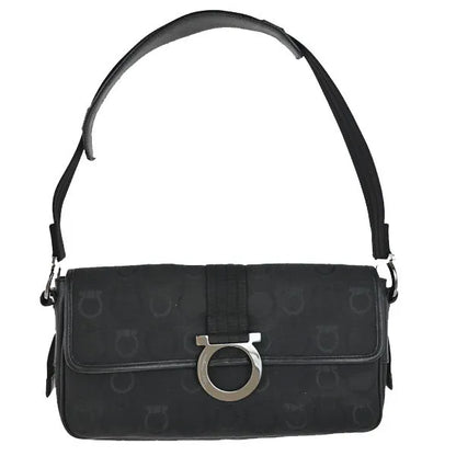 Salvatore Ferragamo Gancini Canvas, Black, Canvas, Shoulder Bag