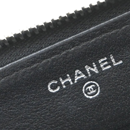 Chanel CC Charm Zip Around Quilted Lambskin, Black, Leather, Wallet