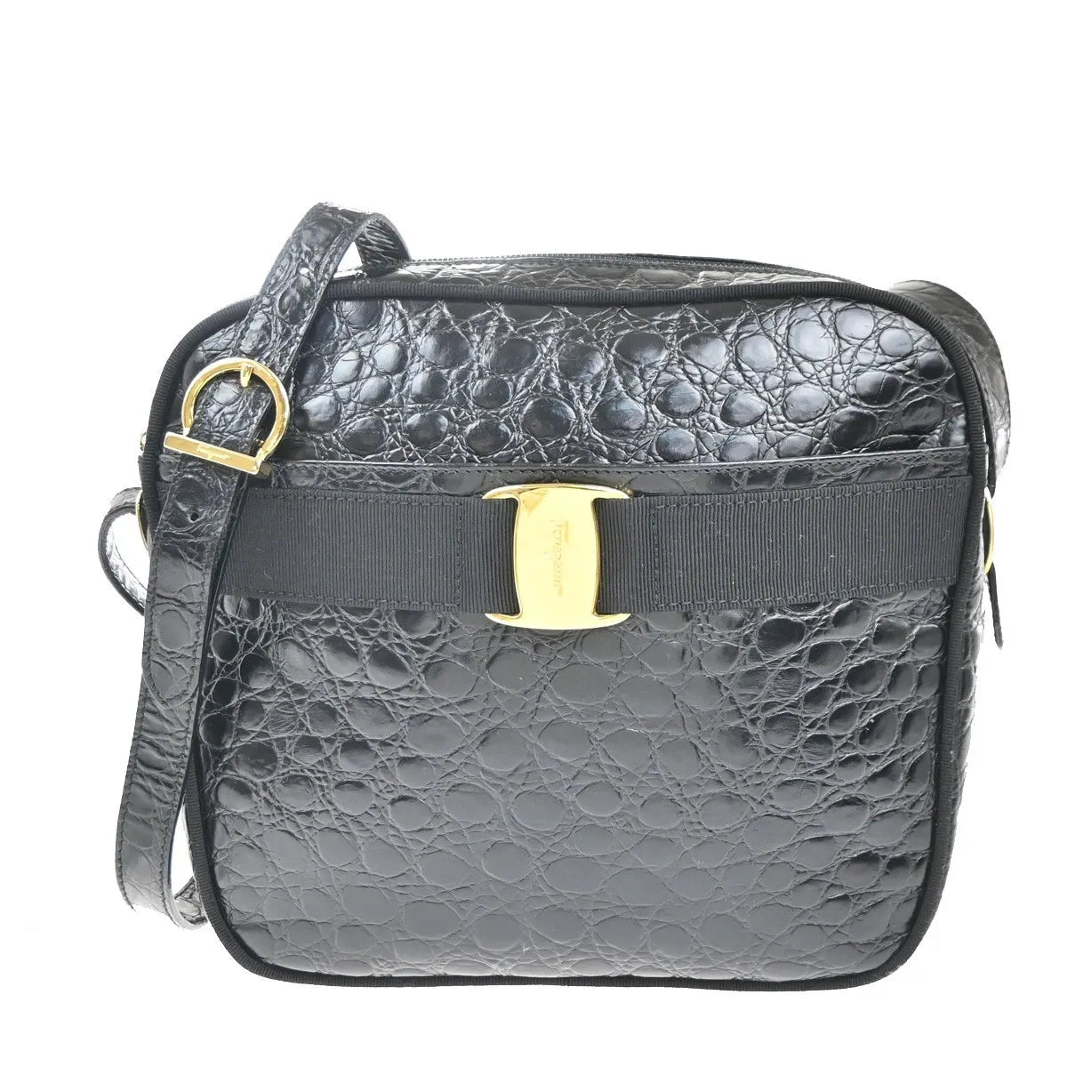 Salvatore Ferragamo Vara Leather, Black, Leather, Shoulder Bag