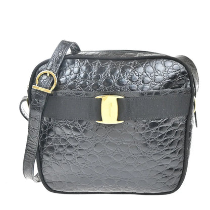 Salvatore Ferragamo Vara Leather, Black, Leather, Shoulder Bag