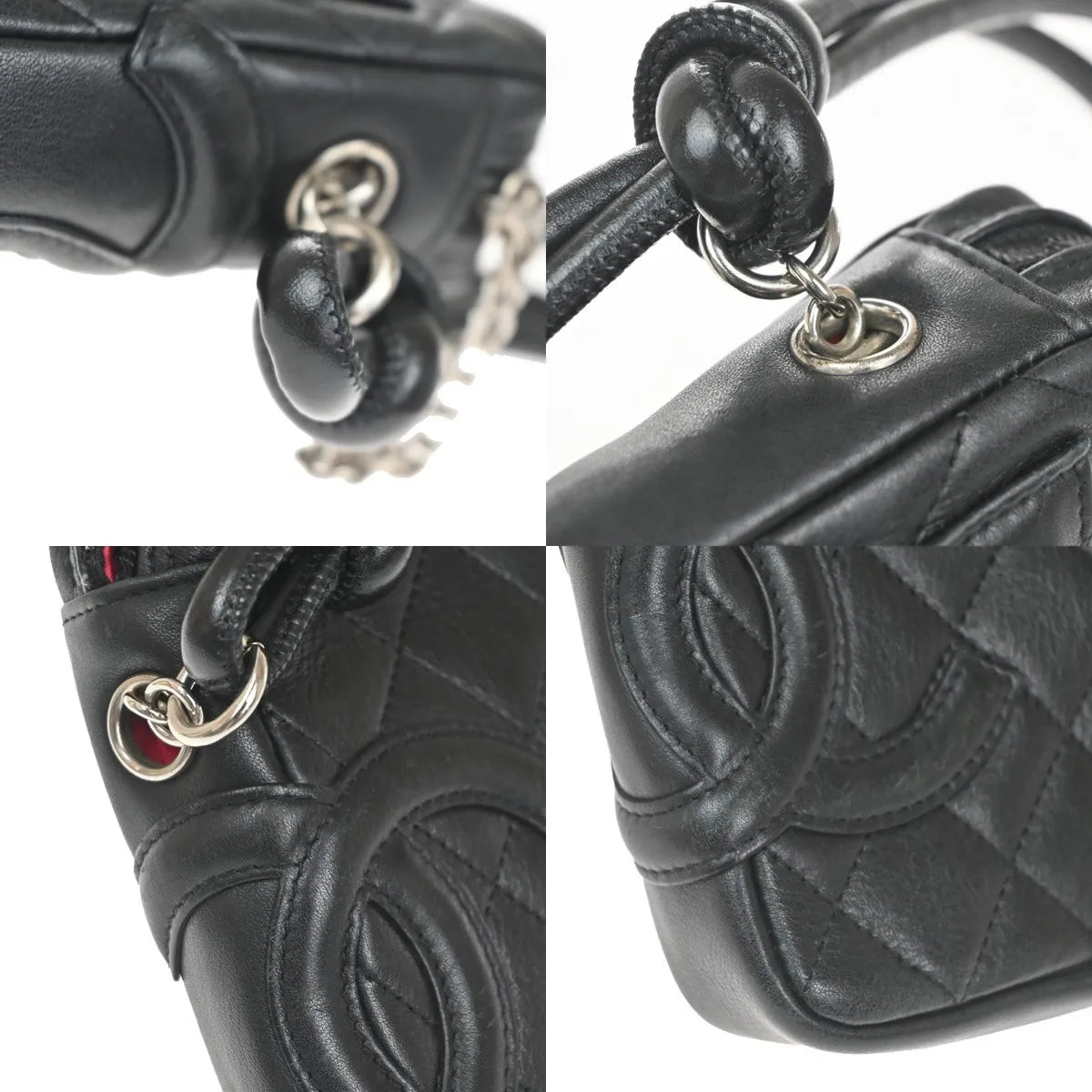 Chanel Cambon Pochette Quilted Leather, Black, Leather, Shoulder Bag