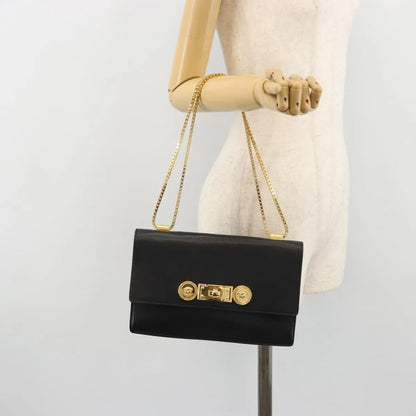 Versace Medusa Flap Chain Leather, Black, Leather, Shoulder Bag