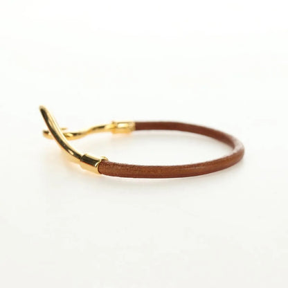Hermes Jumbo Hook Braided Leather and Metal, Brown, Leather, Bracelet
