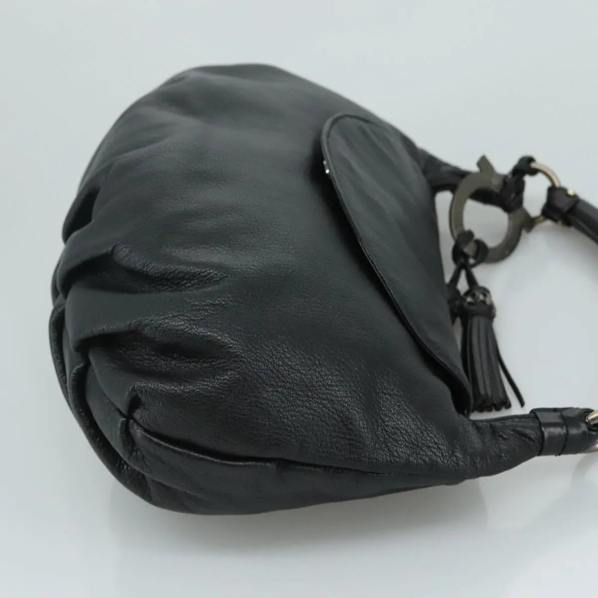 Salvatore Ferragamo Gancini Leather, Black, Leather, Handbag