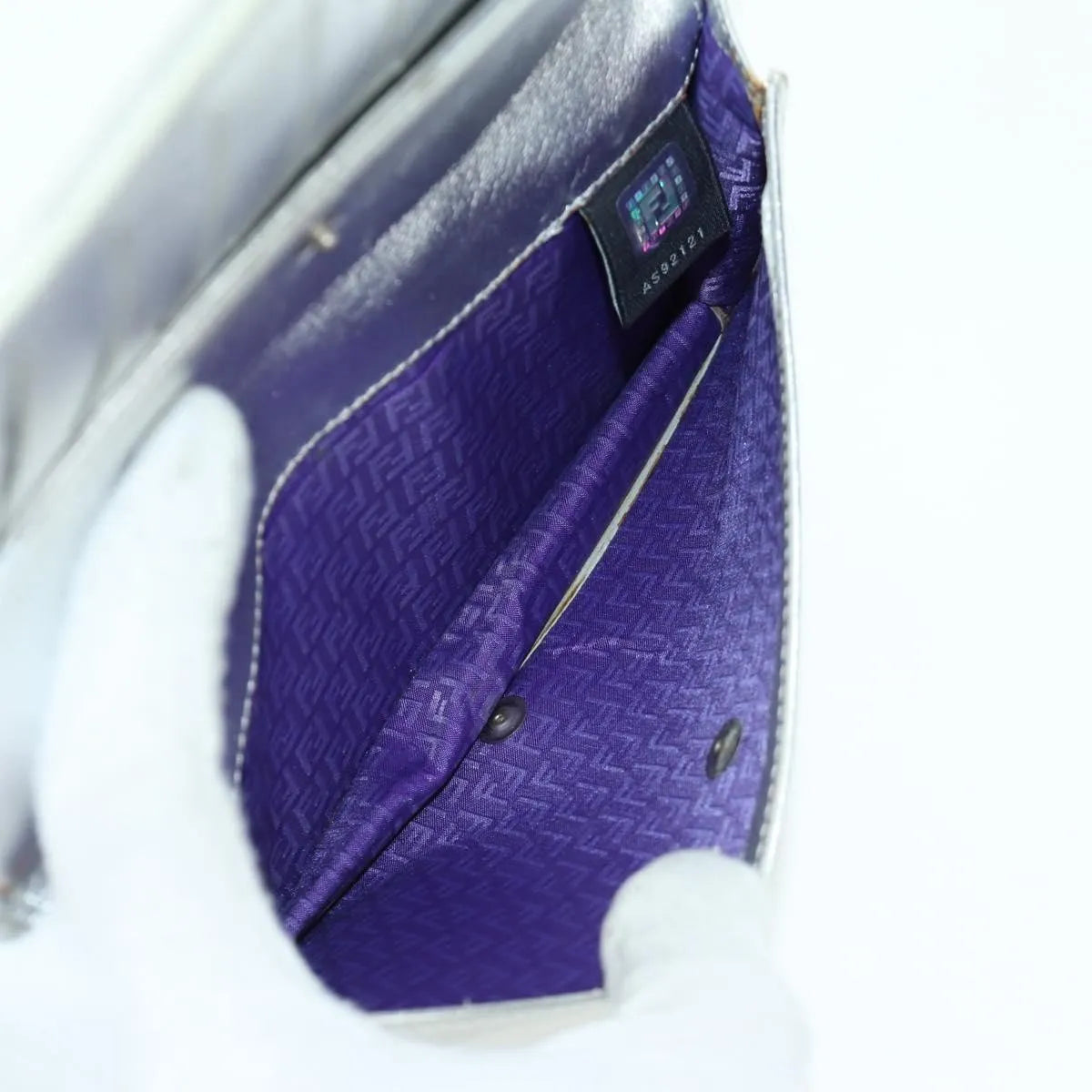 Fendi Wallet on Chain Logo Embossed Leather, Silver, Leather, Wallet