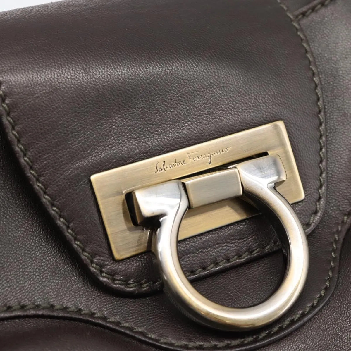 Salvatore Ferragamo Marisa Leather, Brown, Leather, Handbag
