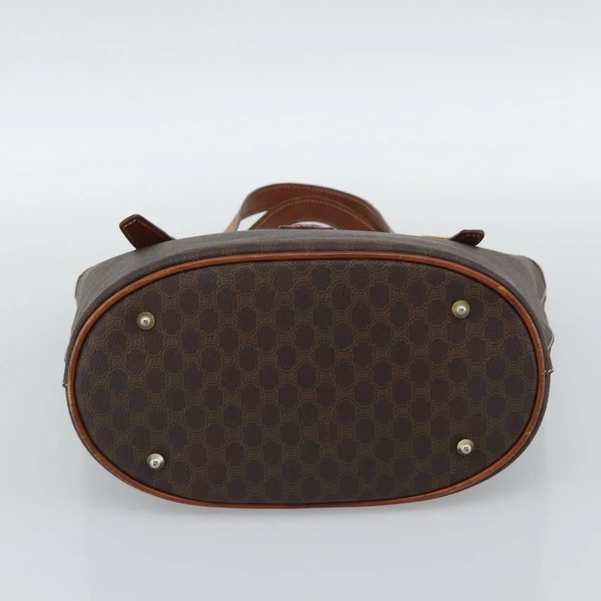Celine Vintage Macadam Canvas and Leather, Brown, Canvas, Tote Bag