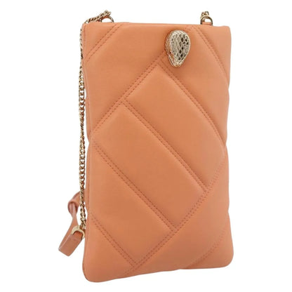 Bvlgari Serpenti Cabochon Phone Holder on Chain Diagonal Quilted Leather, Orange, Leather, Clutch