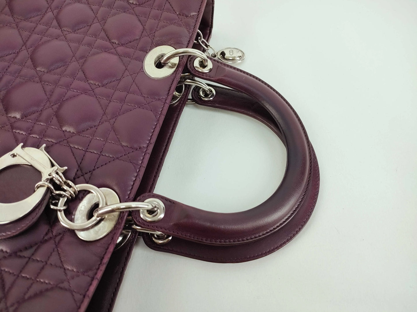 Christian Dior Lady Dior East-West Leather, Purple, Leather, Handbag