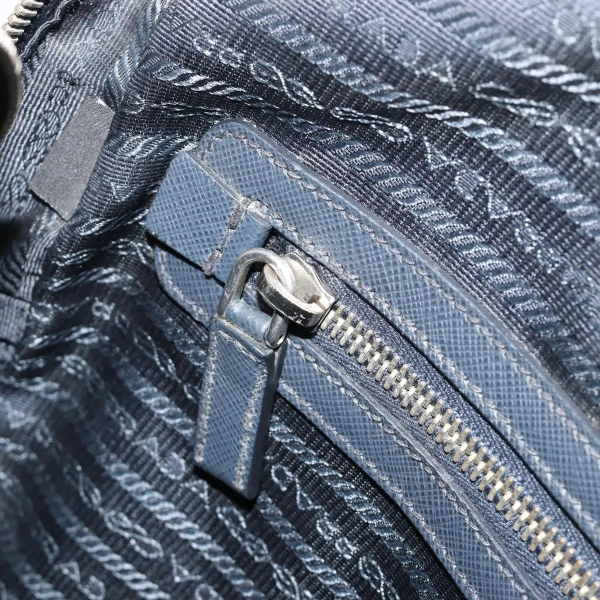 Prada Zip Around Saffiano Leather, Navy, Leather, Briefcase