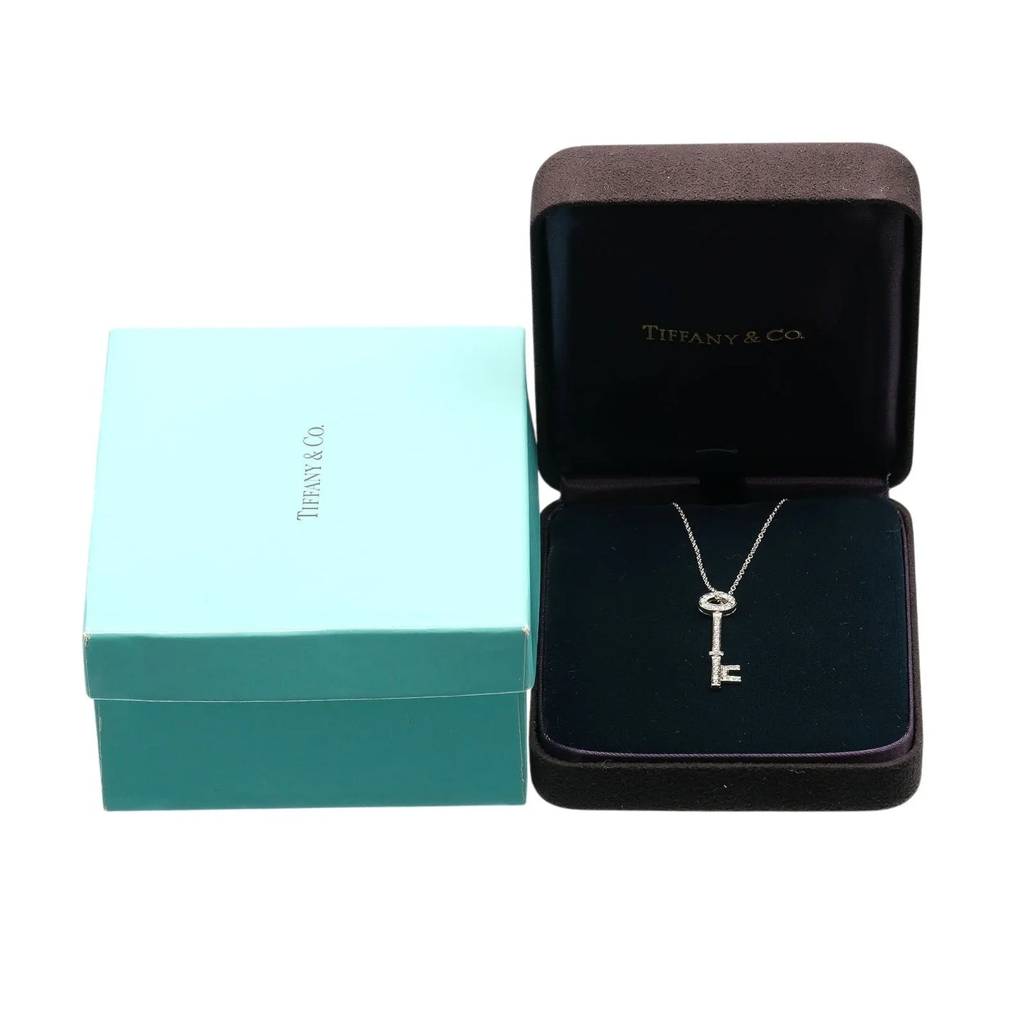 Tiffany & Co. Oval Key Pendant Platinum and Diamonds, Silver, Platinum, Necklace
